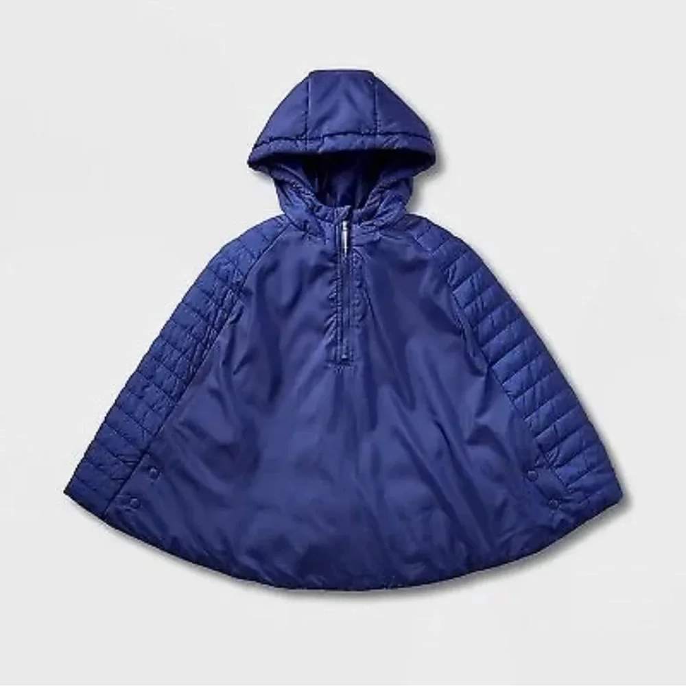 Cat & Jack Kids' Adaptive Quilted Cape Jacket - Navy Blue, L